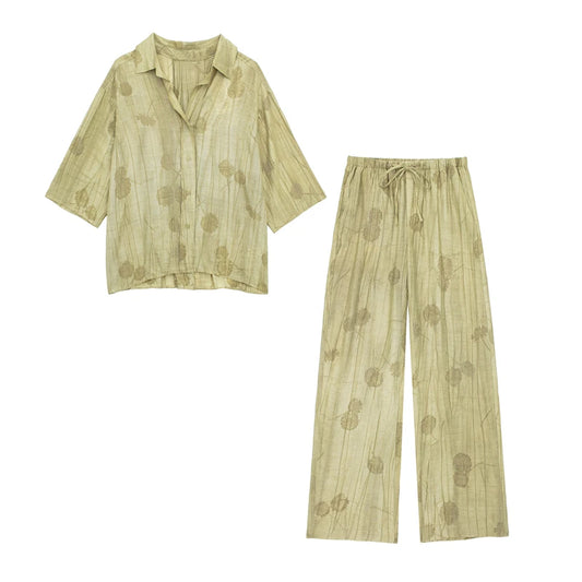 Ensemble pour femme avec chemise jacquard ample et pantalon d'été décontracté