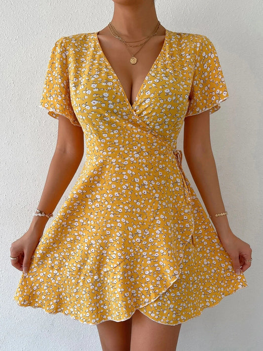 Robe imprimée sexy à silhouette évasée et style bohème d'été