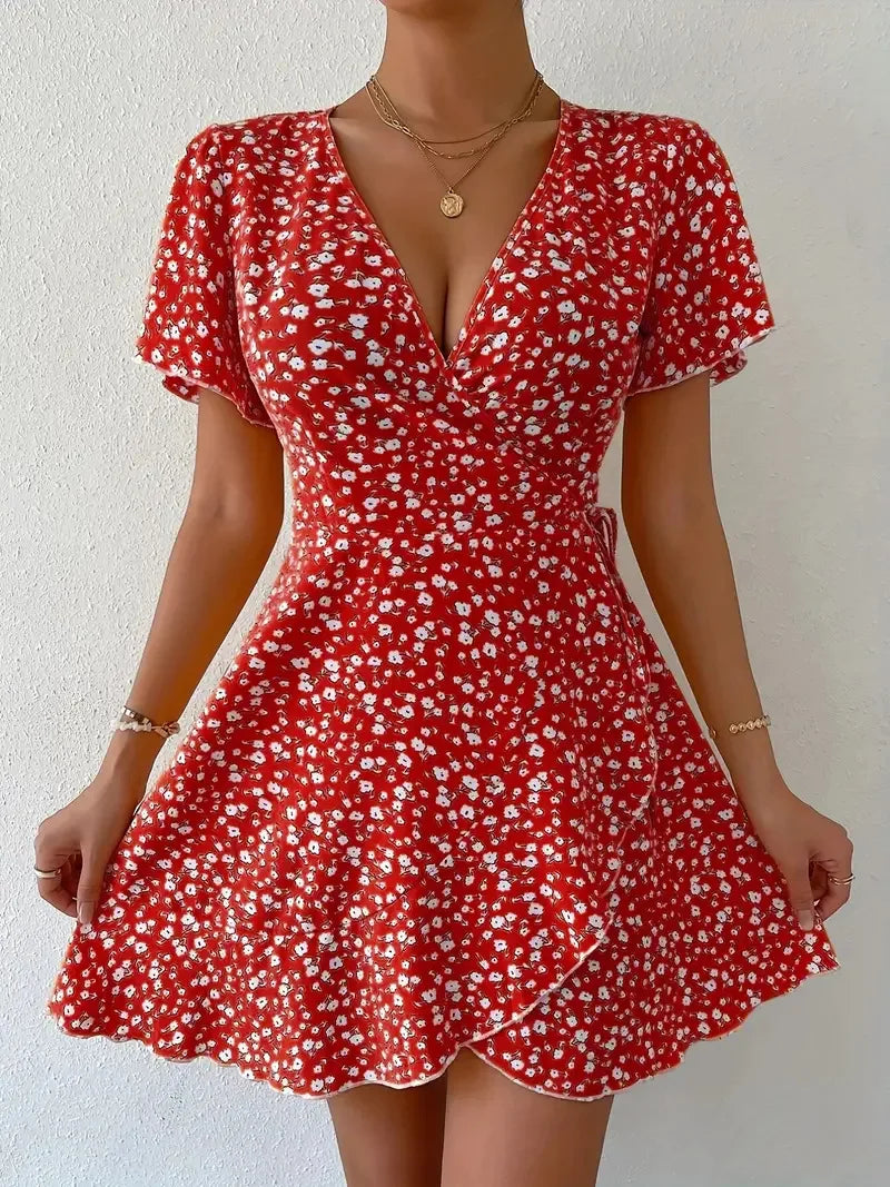 Robe imprimée sexy à silhouette évasée et style bohème d'été