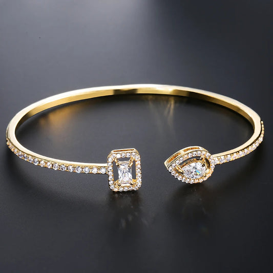 Bracelets géométriques de couleur or pour femme avec zircon cubique, pour les fêtes ou un usage quotidien