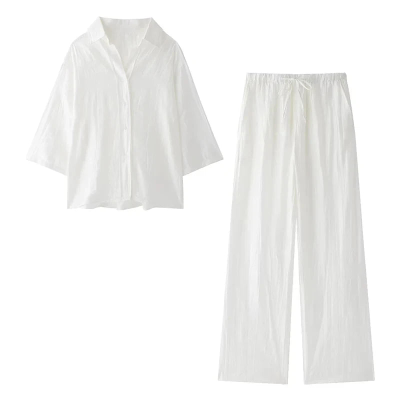 Ensemble pour femme avec chemise jacquard ample et pantalon d'été décontracté