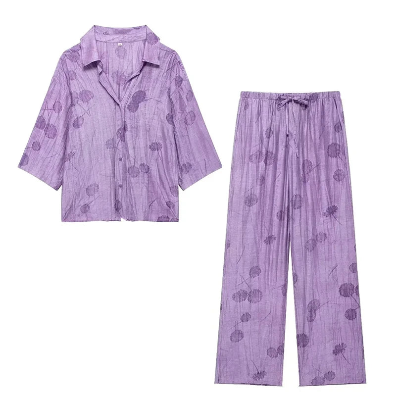 Ensemble pour femme avec chemise jacquard ample et pantalon d'été décontracté