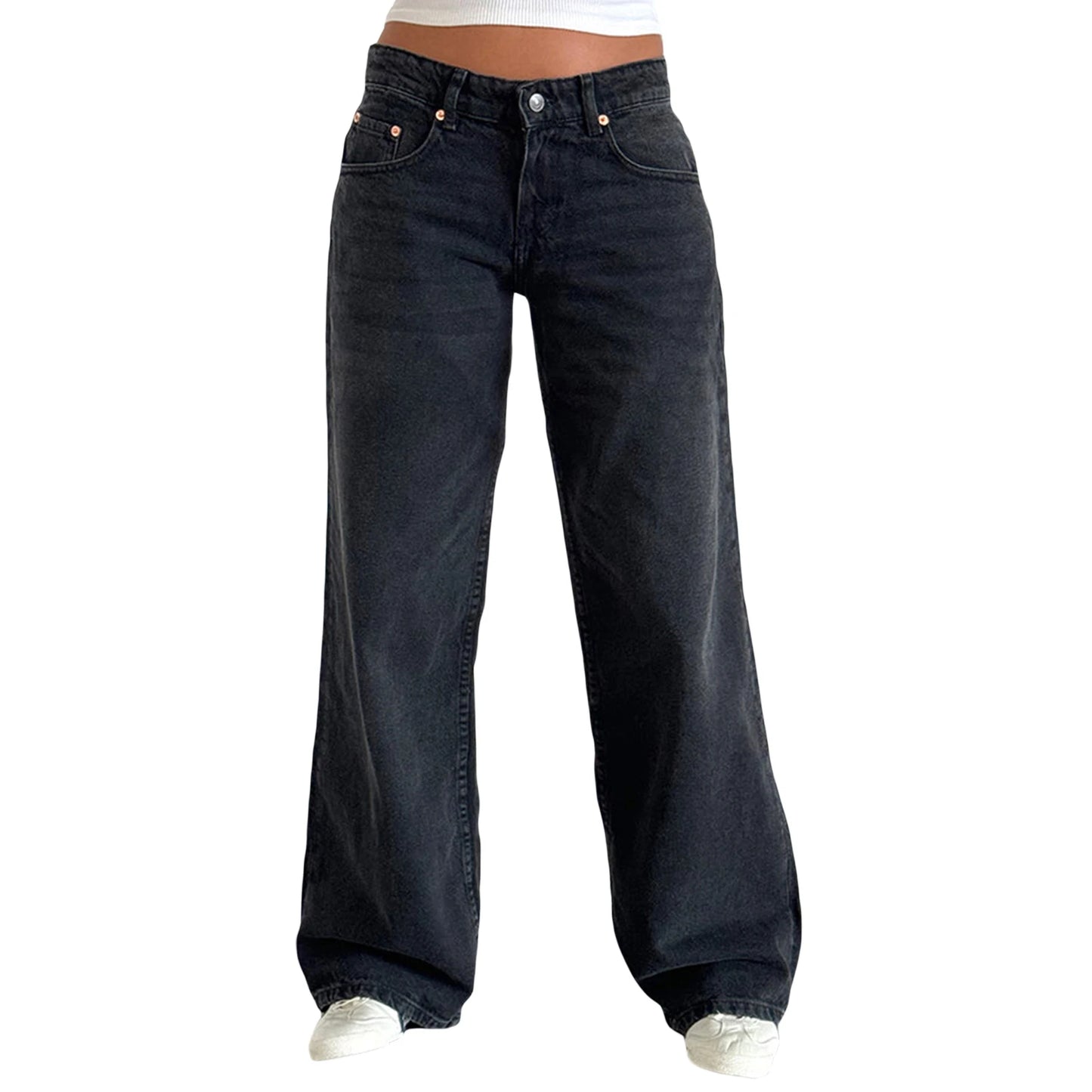 Pantalon en jean ample pour femme, jambes larges, style streetwear.