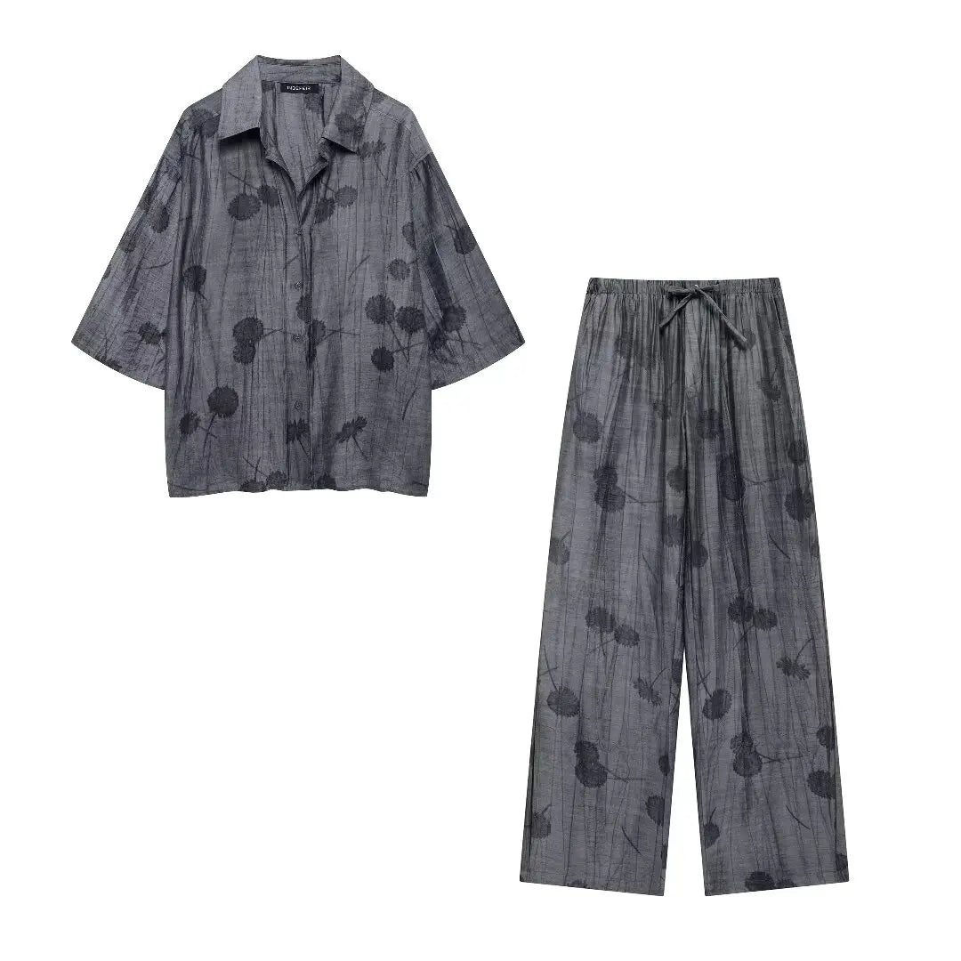 Ensemble pour femme avec chemise jacquard ample et pantalon d'été décontracté